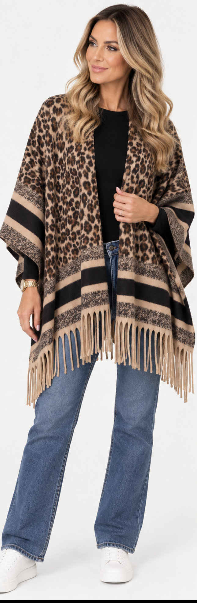ANIMAL PRINT FRINGED CAPE