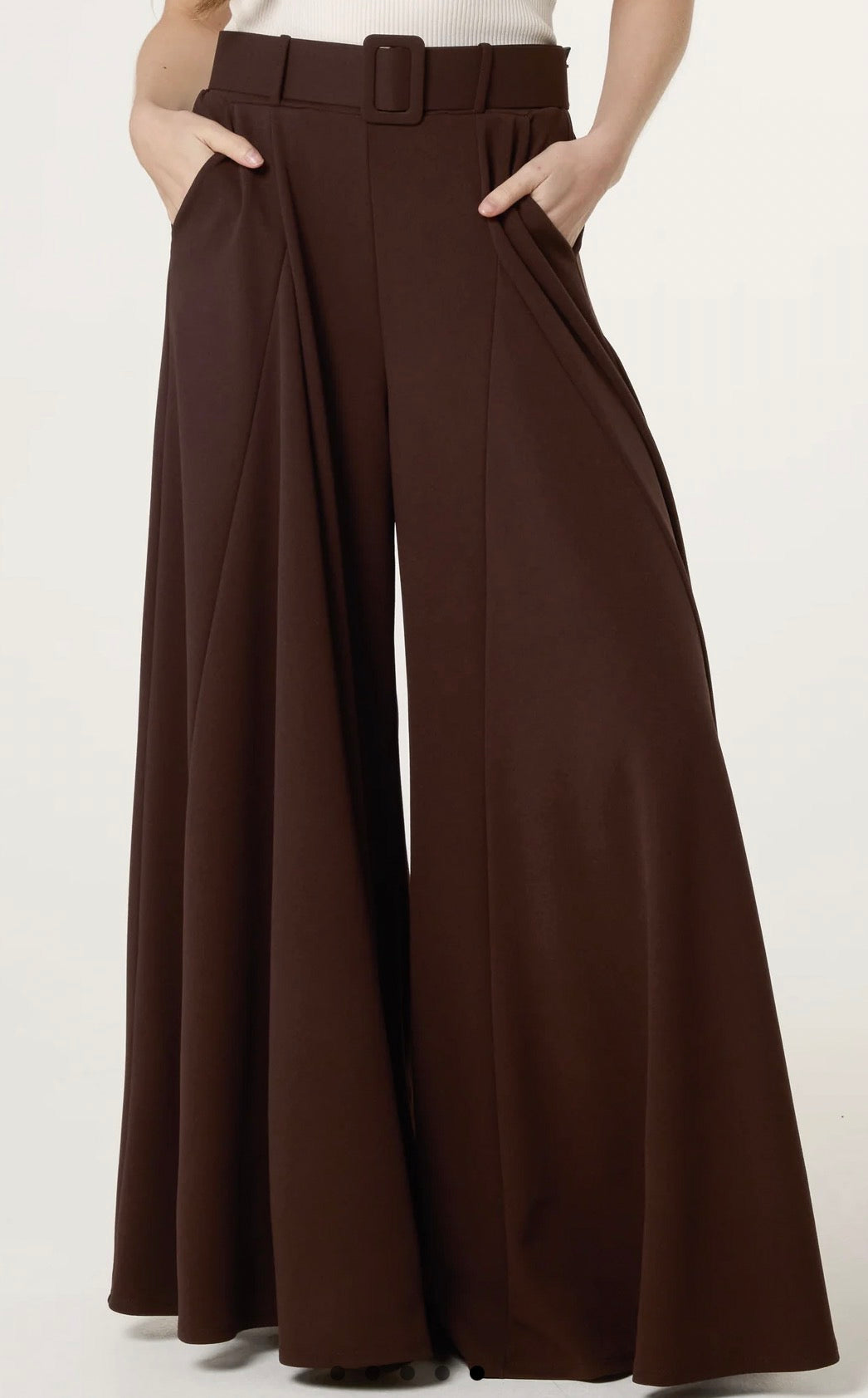 Chocolate Belted Palazzo Trousers 🍁