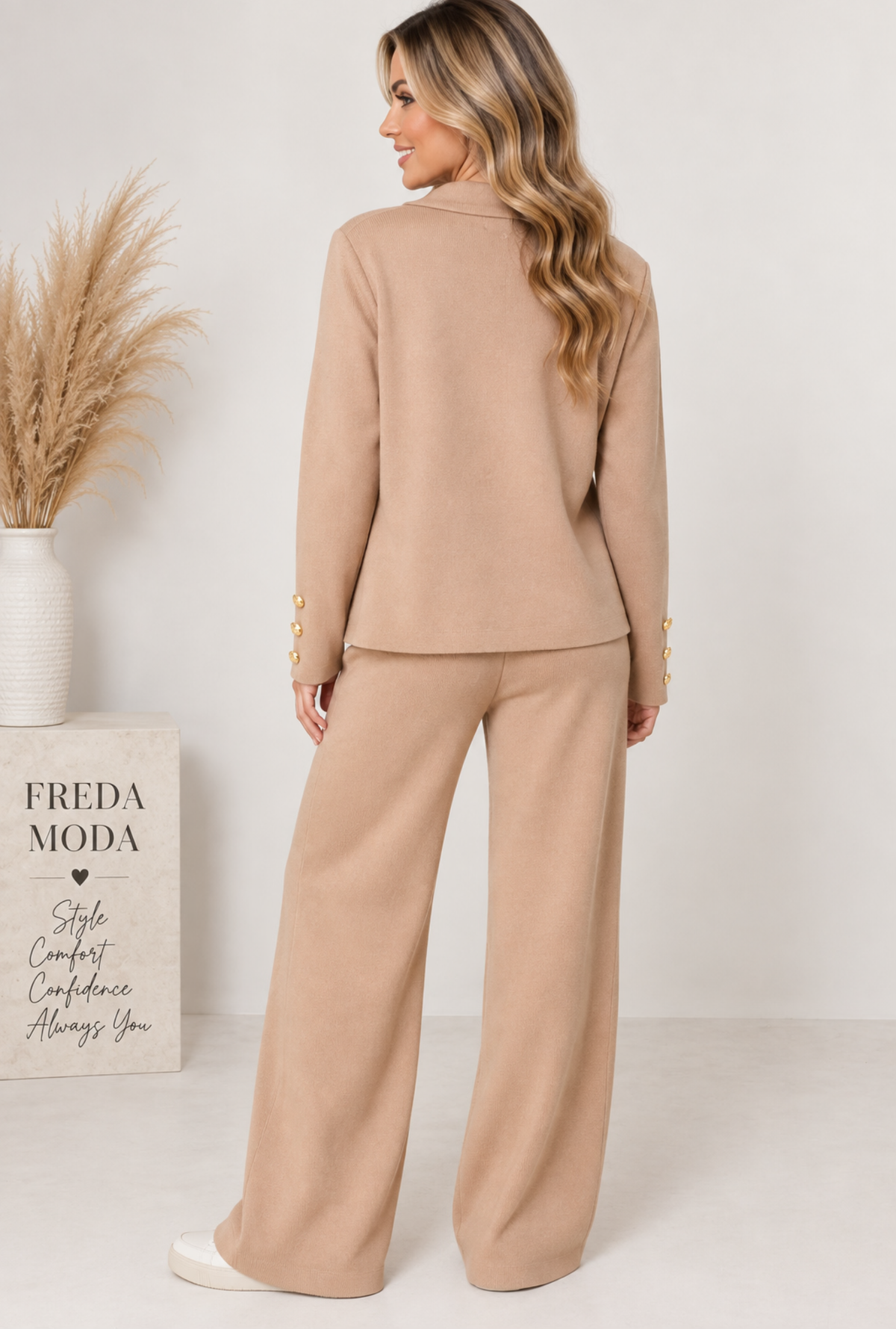 GOLD BUTTON CARDIGAN & TROUSERS KNIT SET