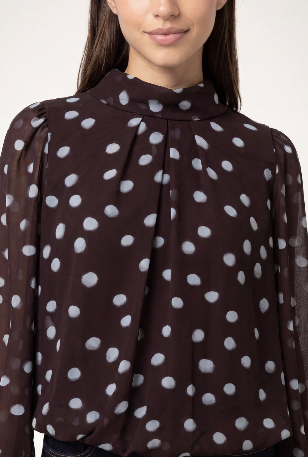 POLKADOT PUFF BALL BLOUSE 🍁chocolate