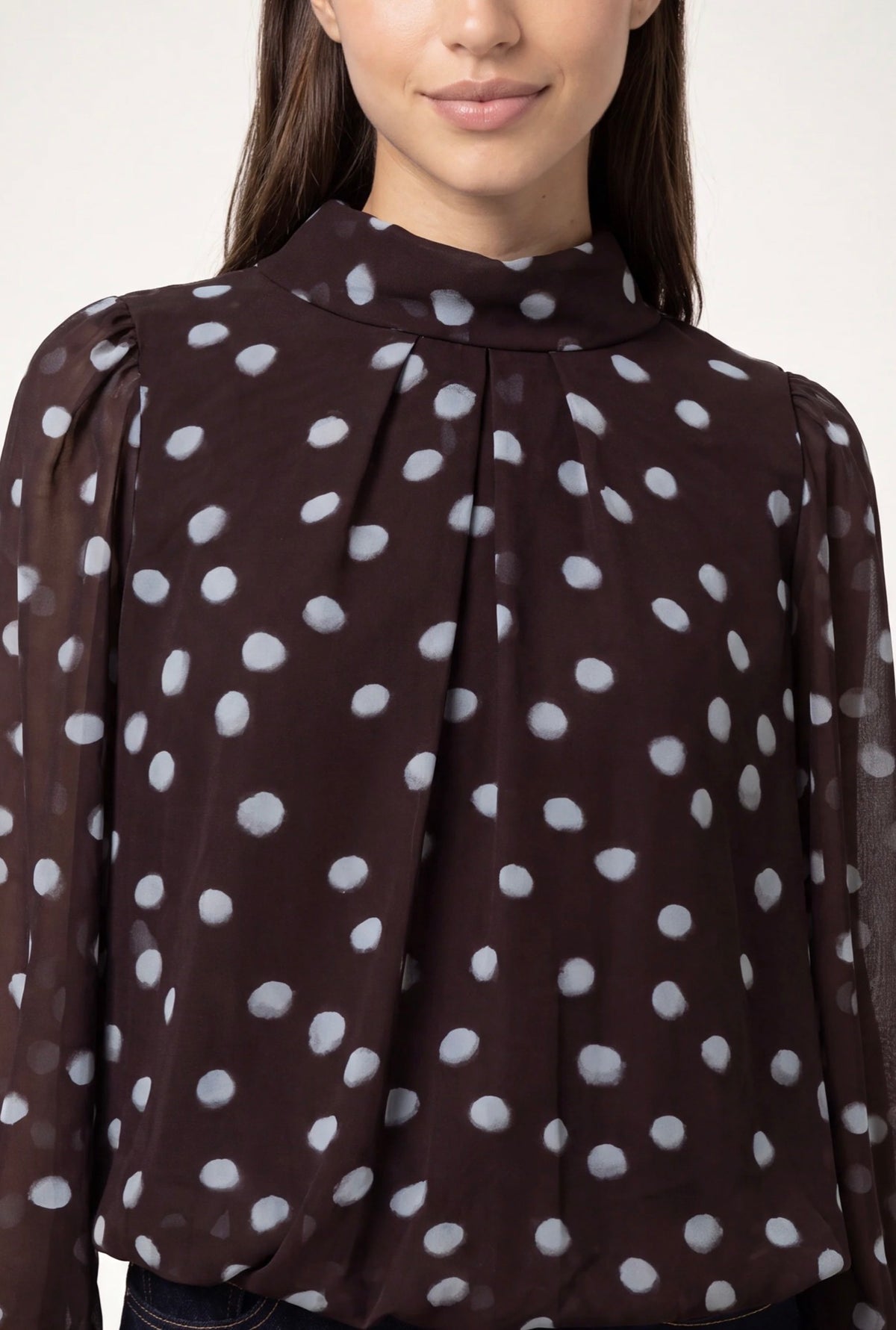 POLKADOT PUFF BALL BLOUSE 🍁chocolate