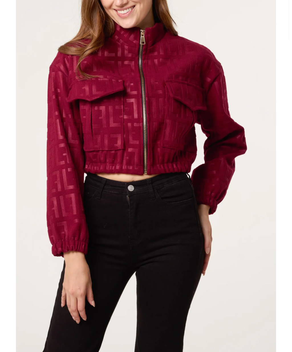 Made in Italy Patterned Wool-Like Cropped Bomber Jacket 🇮🇹