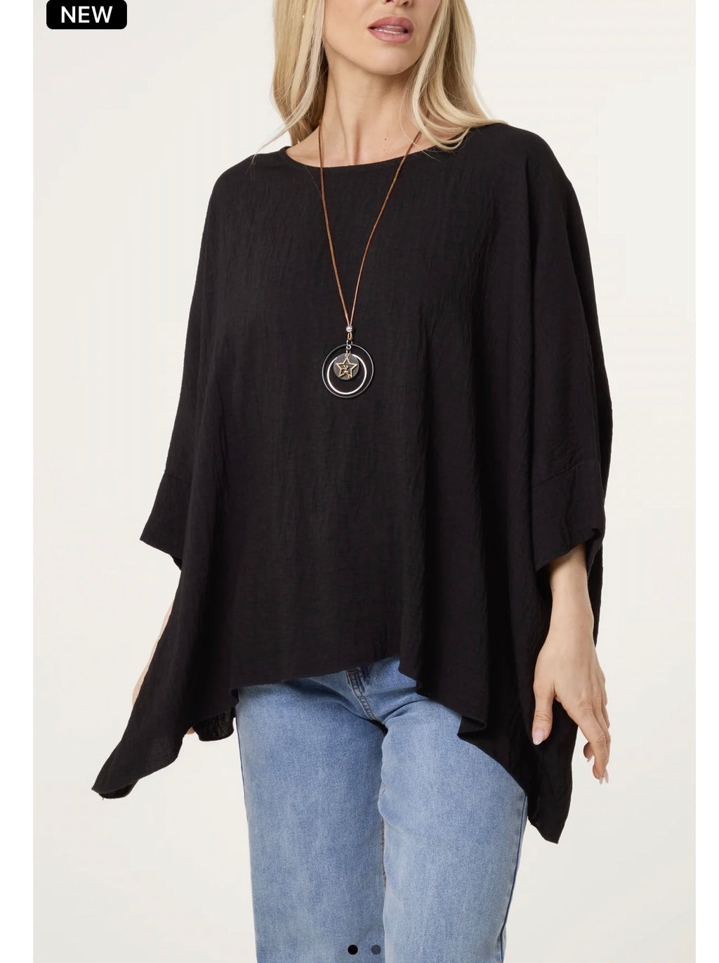 Necklace Batwing Top with Asymmetric Hem – Black 🖤
