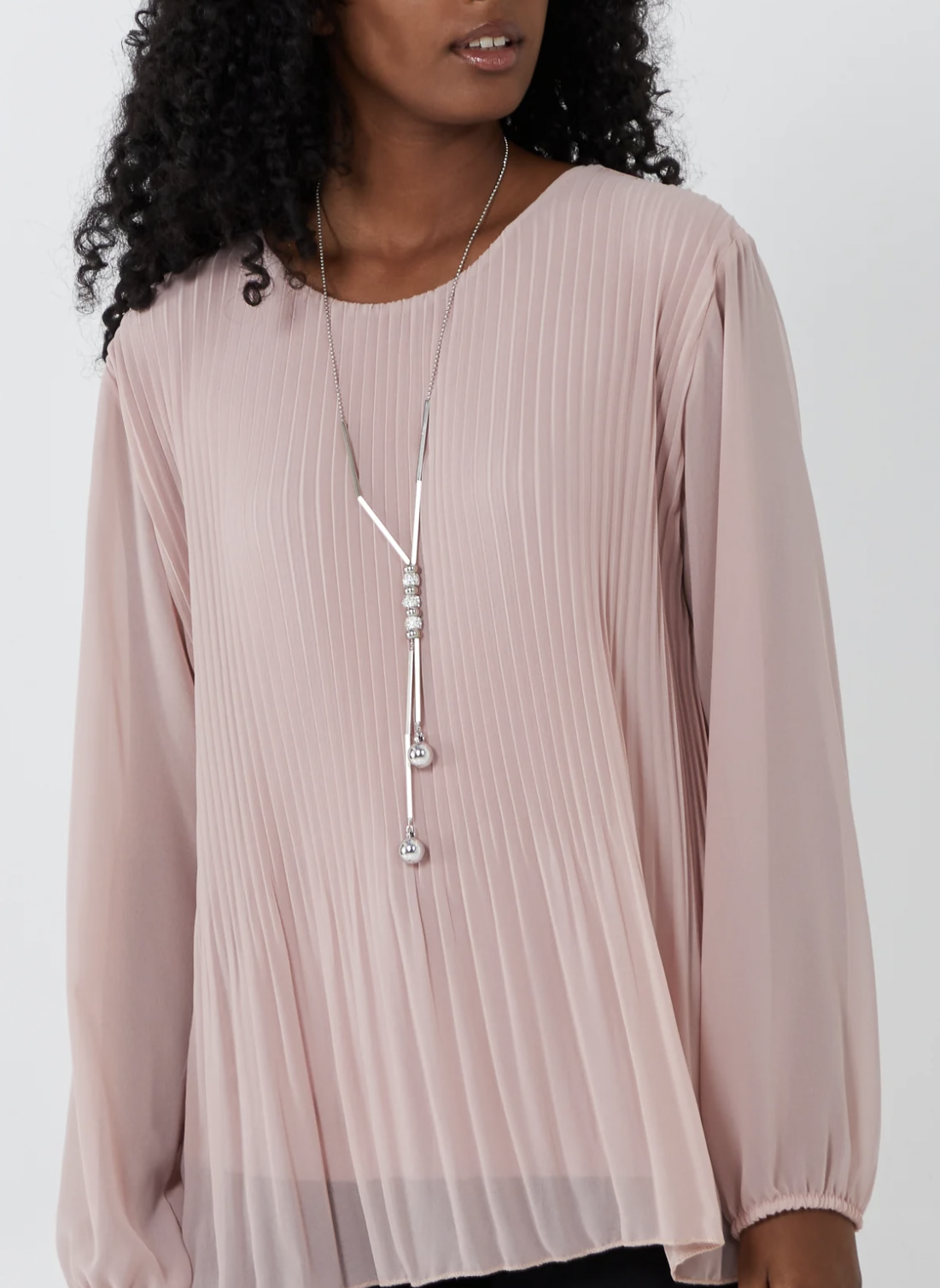 Pleated Long Sleeve Top with Statement Necklace – 6 colour’s 💙❤️