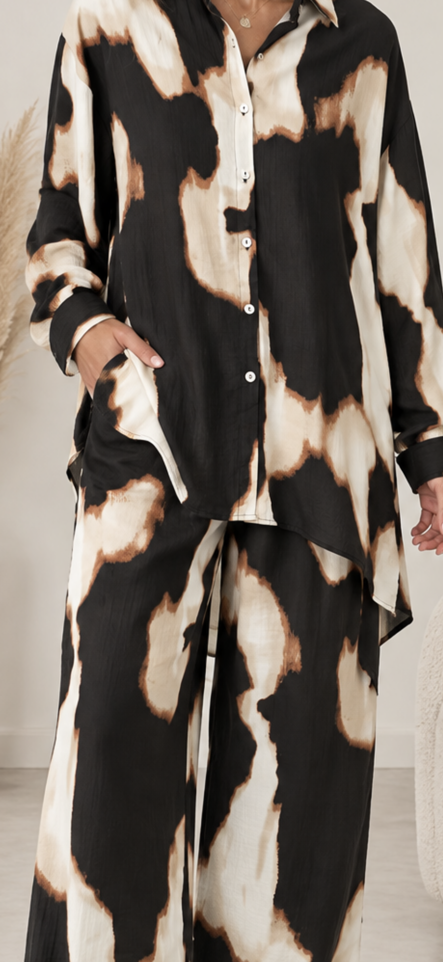 Burnt Abstract Print Relaxed Co-ord Set 🤎🖤
