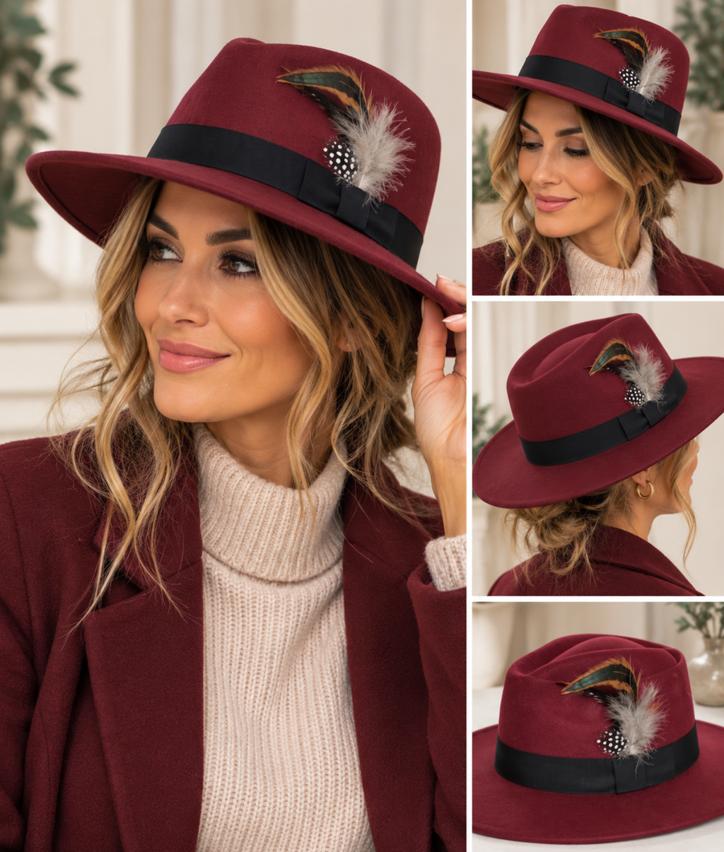 Feather Detail Fedora Hat