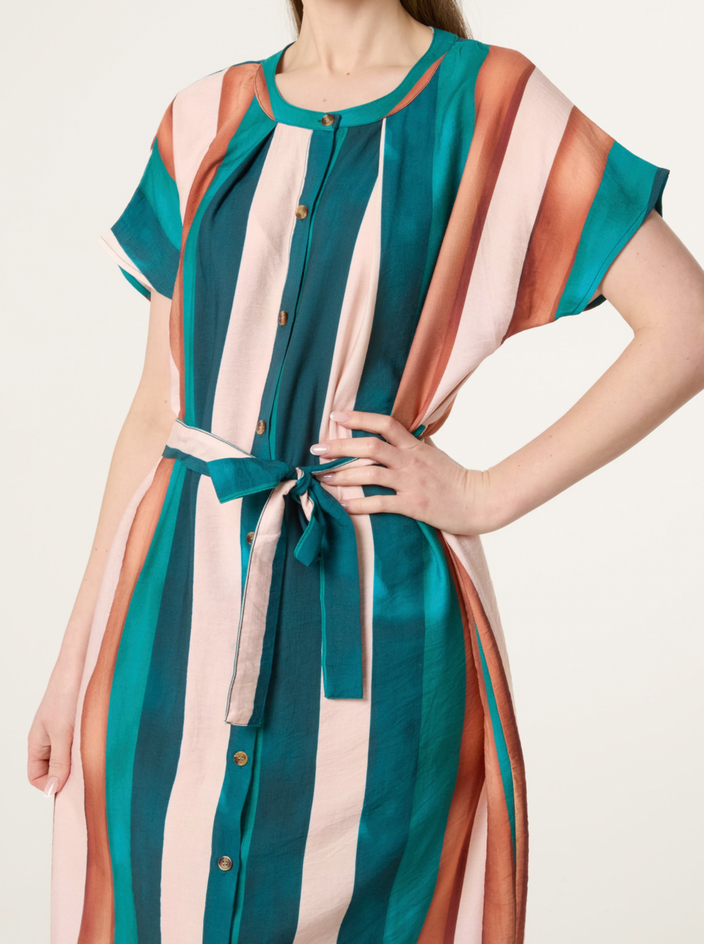 Teal Stripe Tie Waist Midi Dress ✨