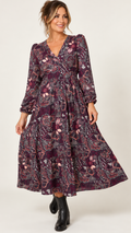 BUTTON FRONT V NECK FLORAL MIDI DRESS