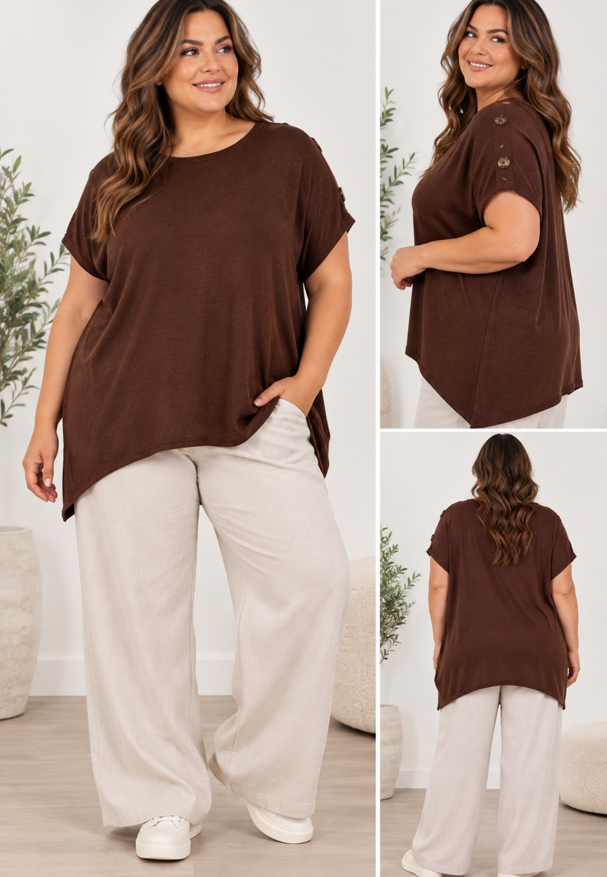 CURVE SHORT SLEEVE BUTTON
SHOULDER TOP