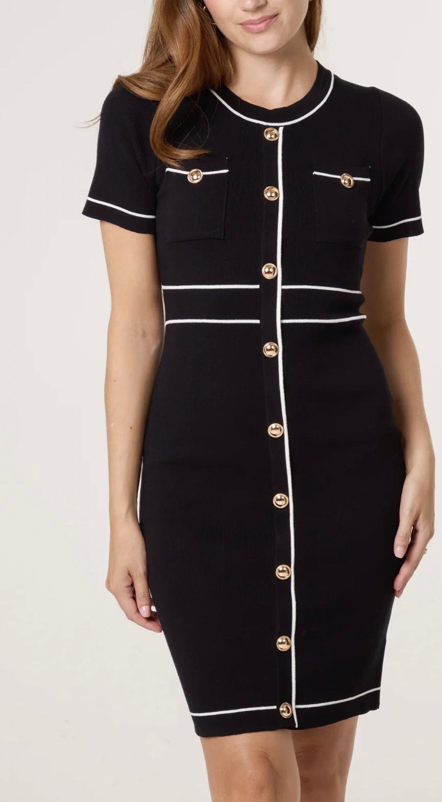 The Freda Gold Button Knit Dress ✨