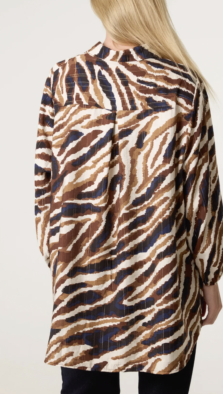 Metallic Zebra Print Front Knot Shirt
