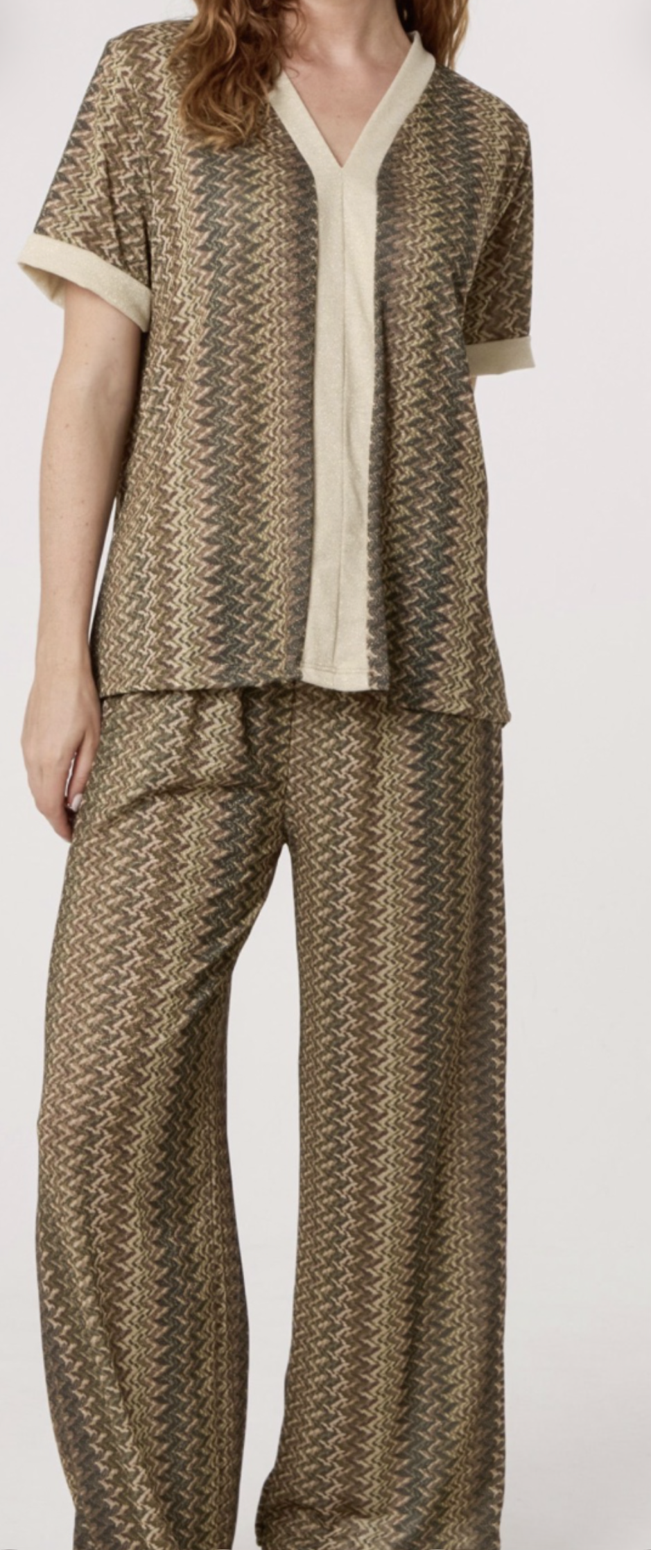SHIMMER ZIG ZAG CONTRAST TOP & TROUSERS