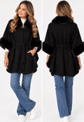 BUCKLE DETAIL FUR TRIMMED CAPE