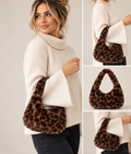 Leopard print faux fur handbag with luxe statement style and shoulder strap