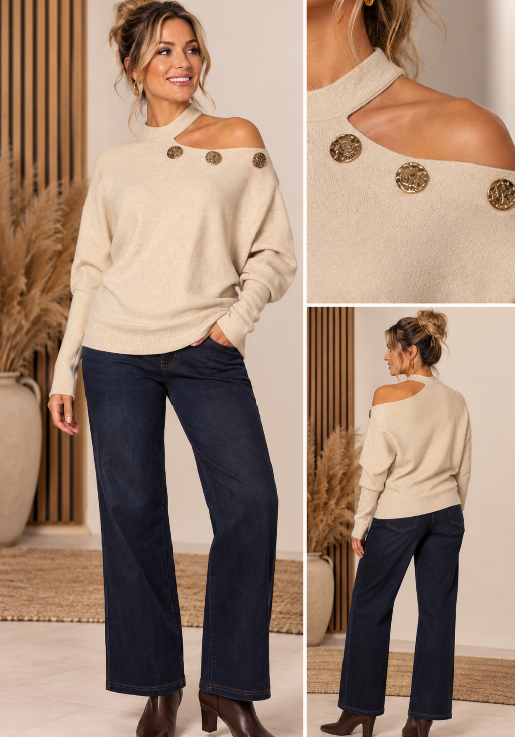 Freda Gold Button Asymmetric Knit ✨