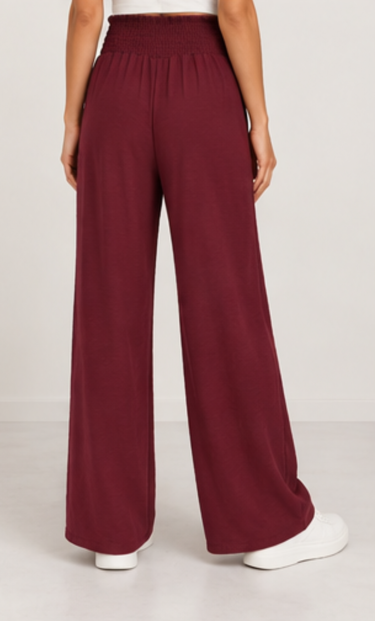 ELASTICATED WAIST POCKETS WIDE LEG TROUSERS