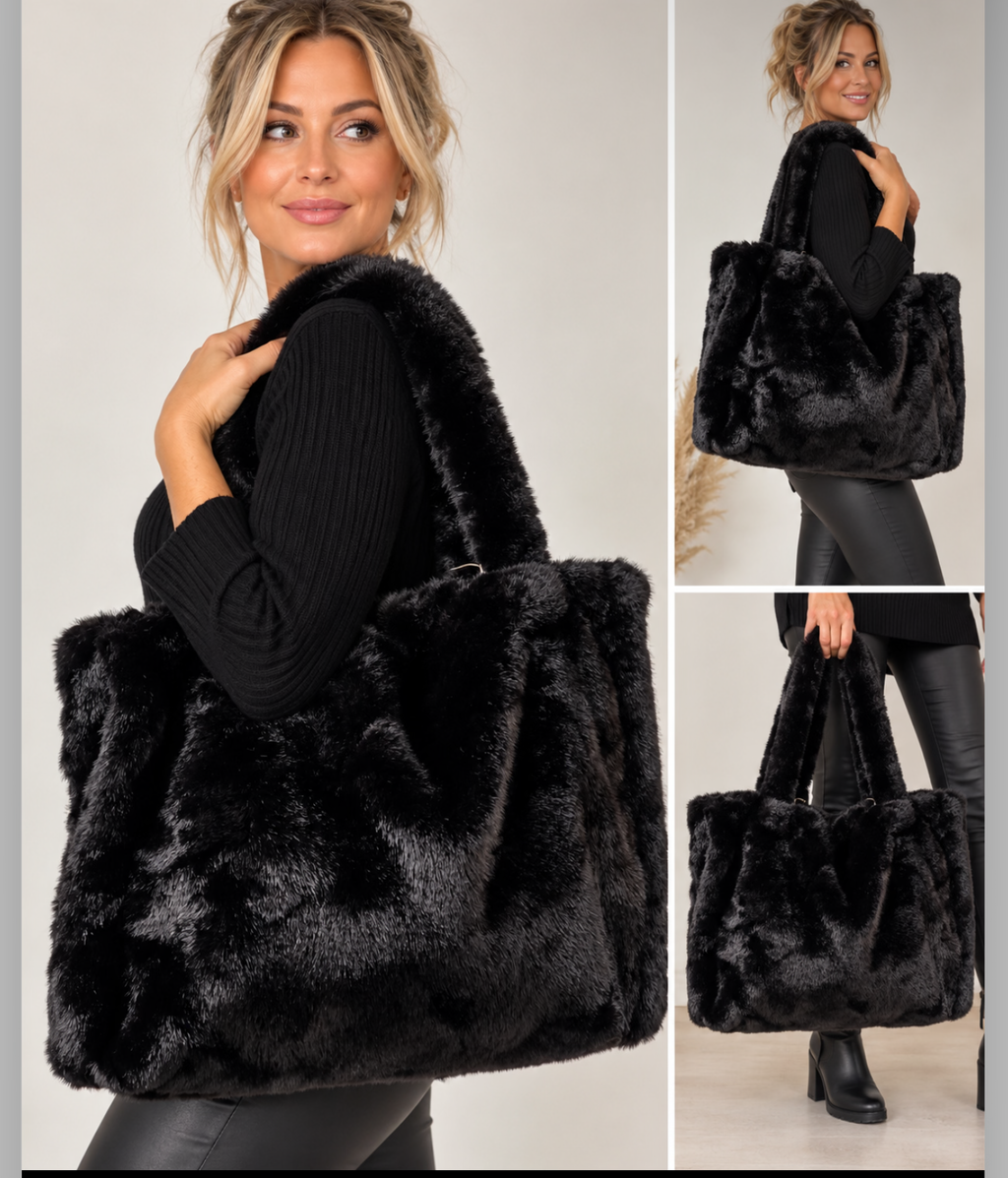 Oversized Luxe Faux Fur Tote Bag –Burgundy or Black ❤️