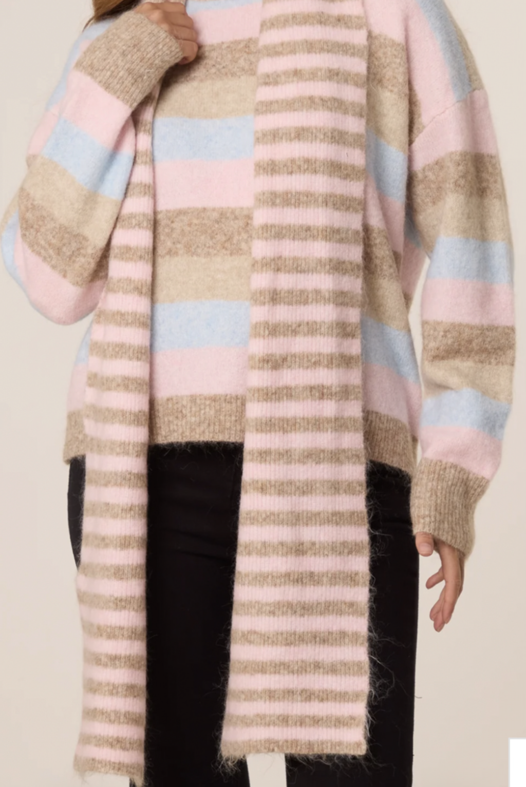 Pastel Stripe Jumper & Scarf Set – One Size 8–16 💕