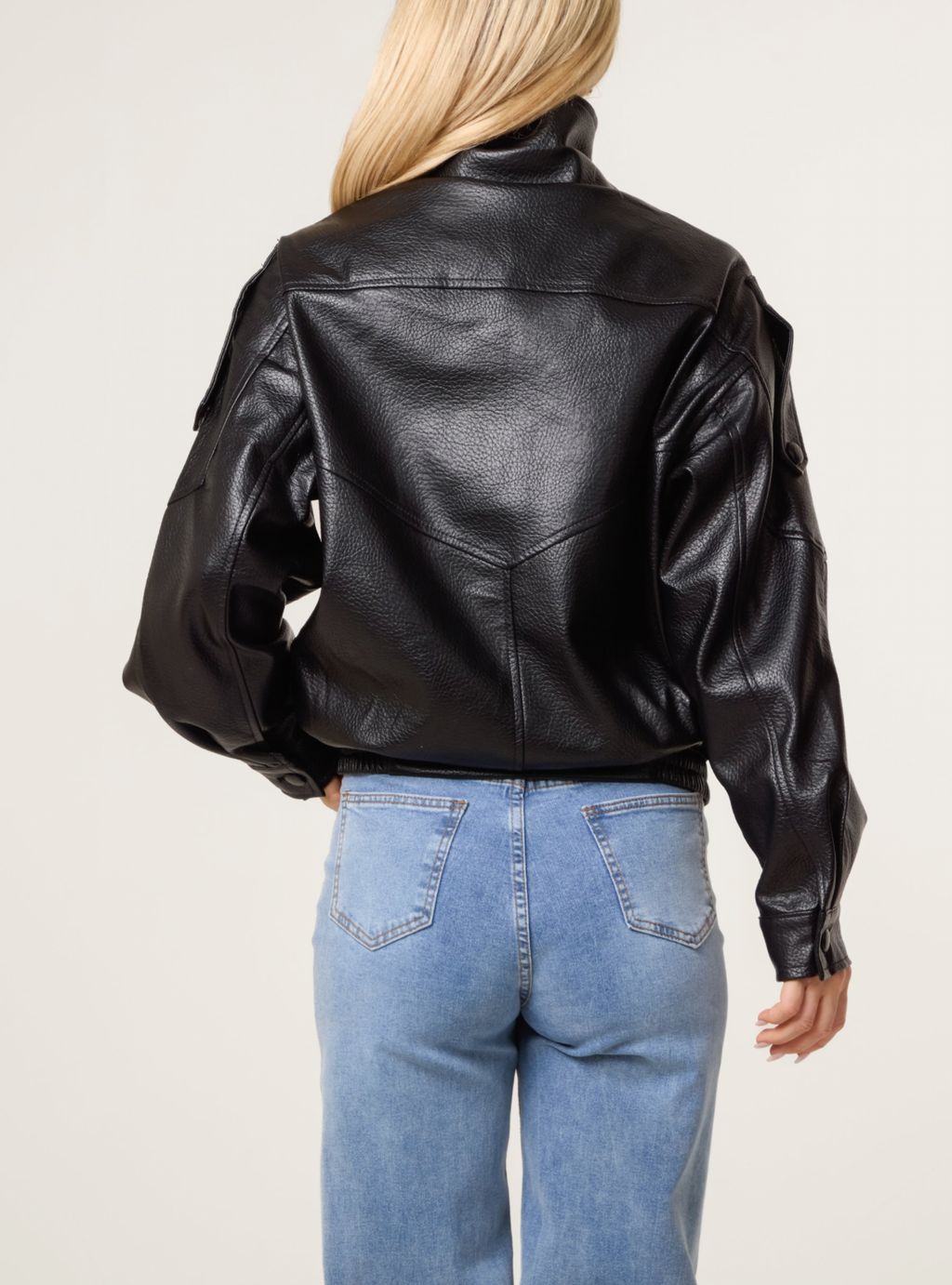 HIGH COLLAR FAUX LEATHER JACKET