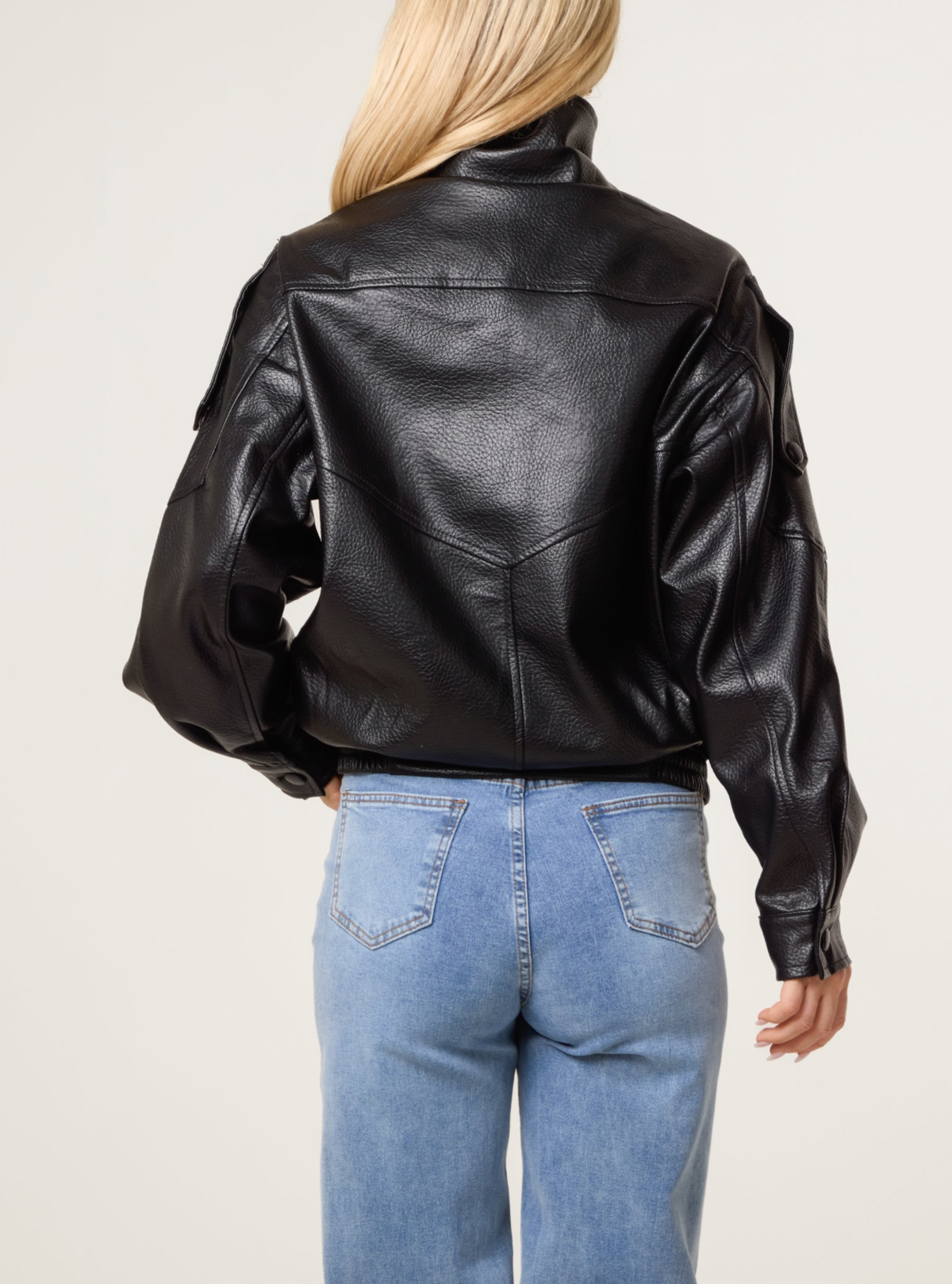 HIGH COLLAR FAUX LEATHER JACKET