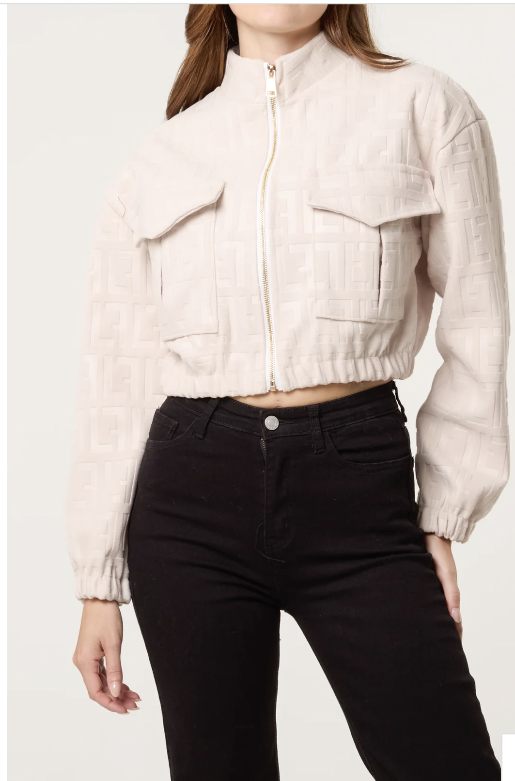 Made in Italy Patterned Wool-Like Cropped Bomber Jacket 🇮🇹