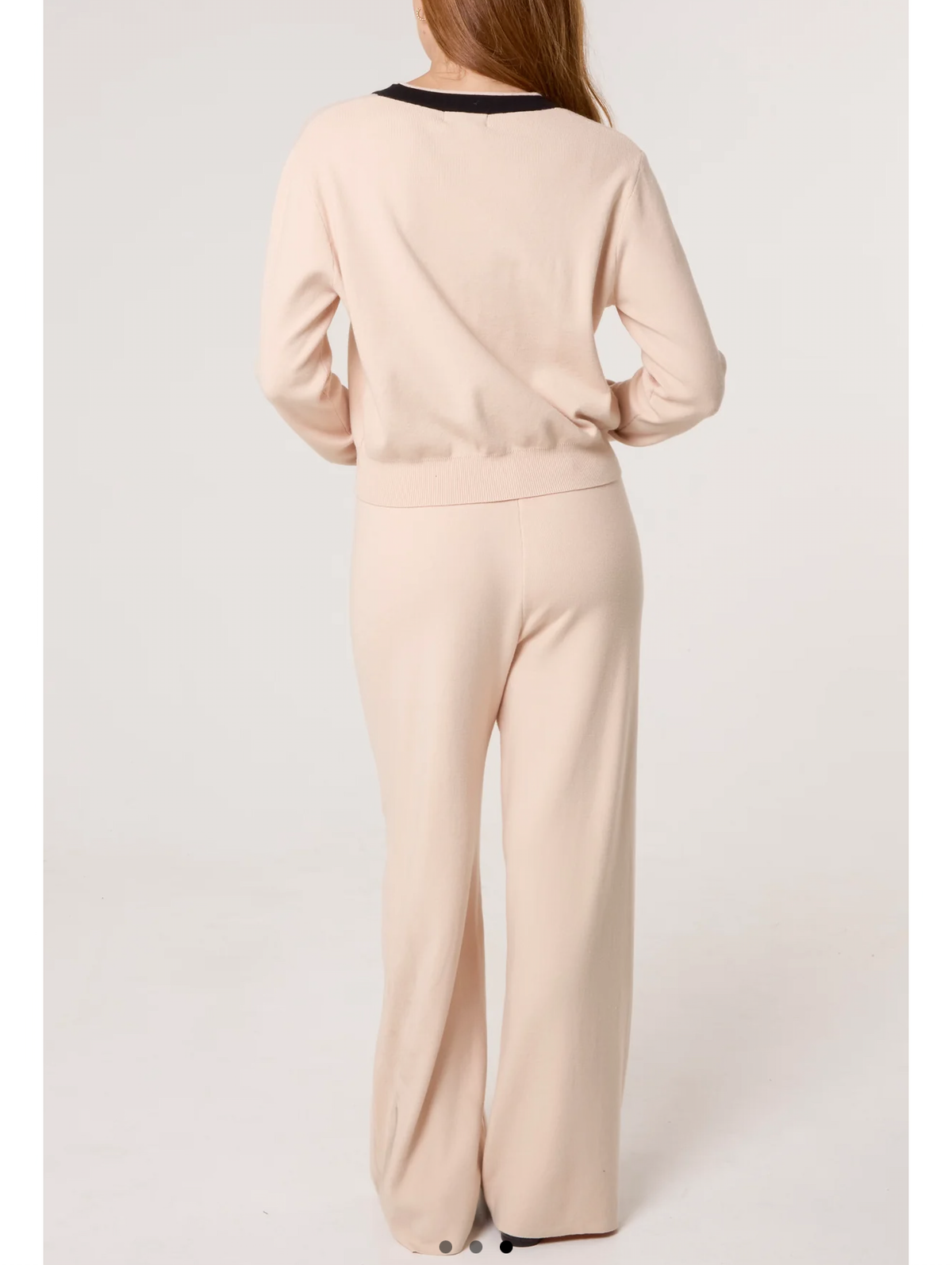CONTRAST PEARLS CARDIGAN & Trouser Set