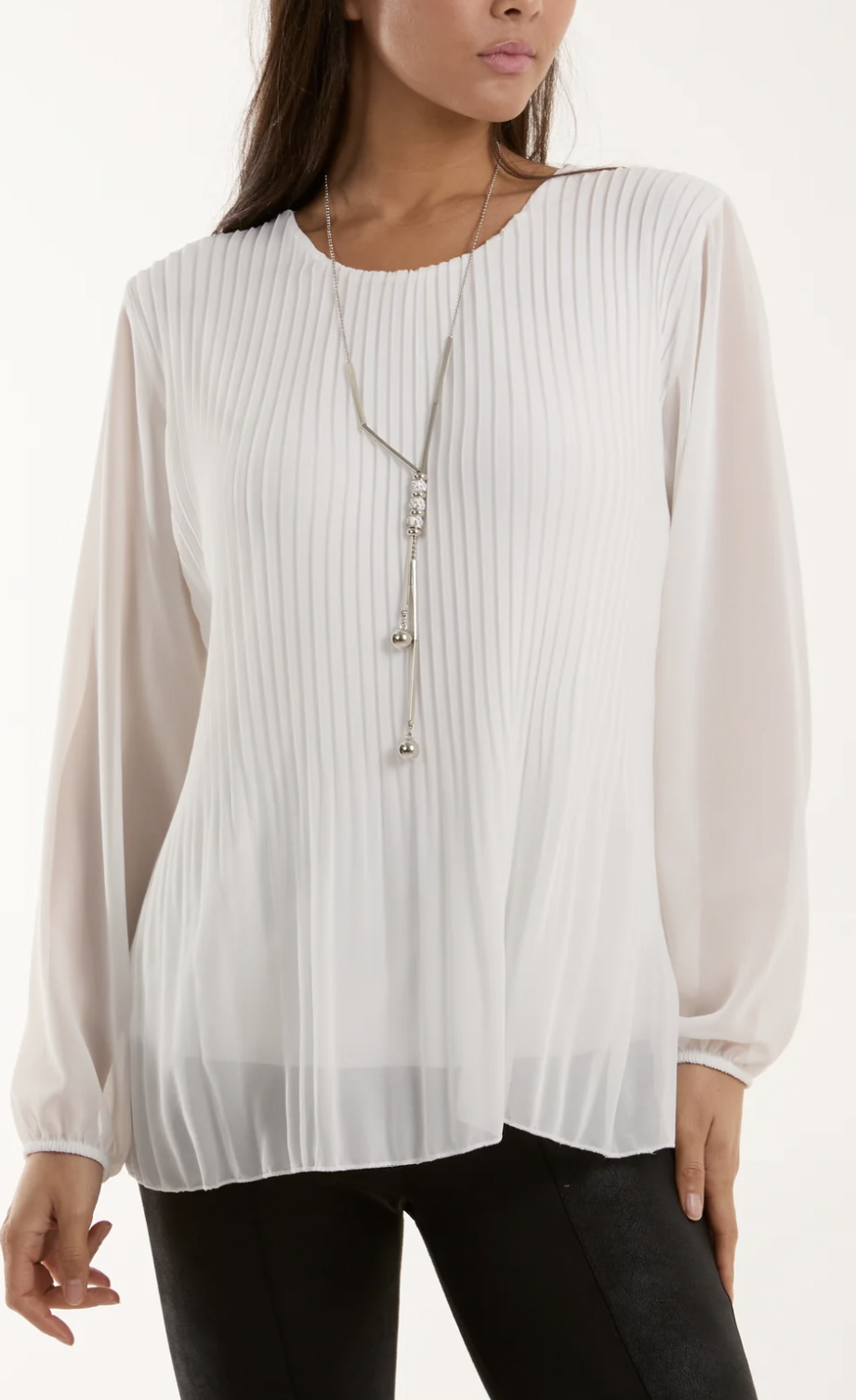 Pleated Long Sleeve Top with Statement Necklace – 6 colour’s 💙❤️