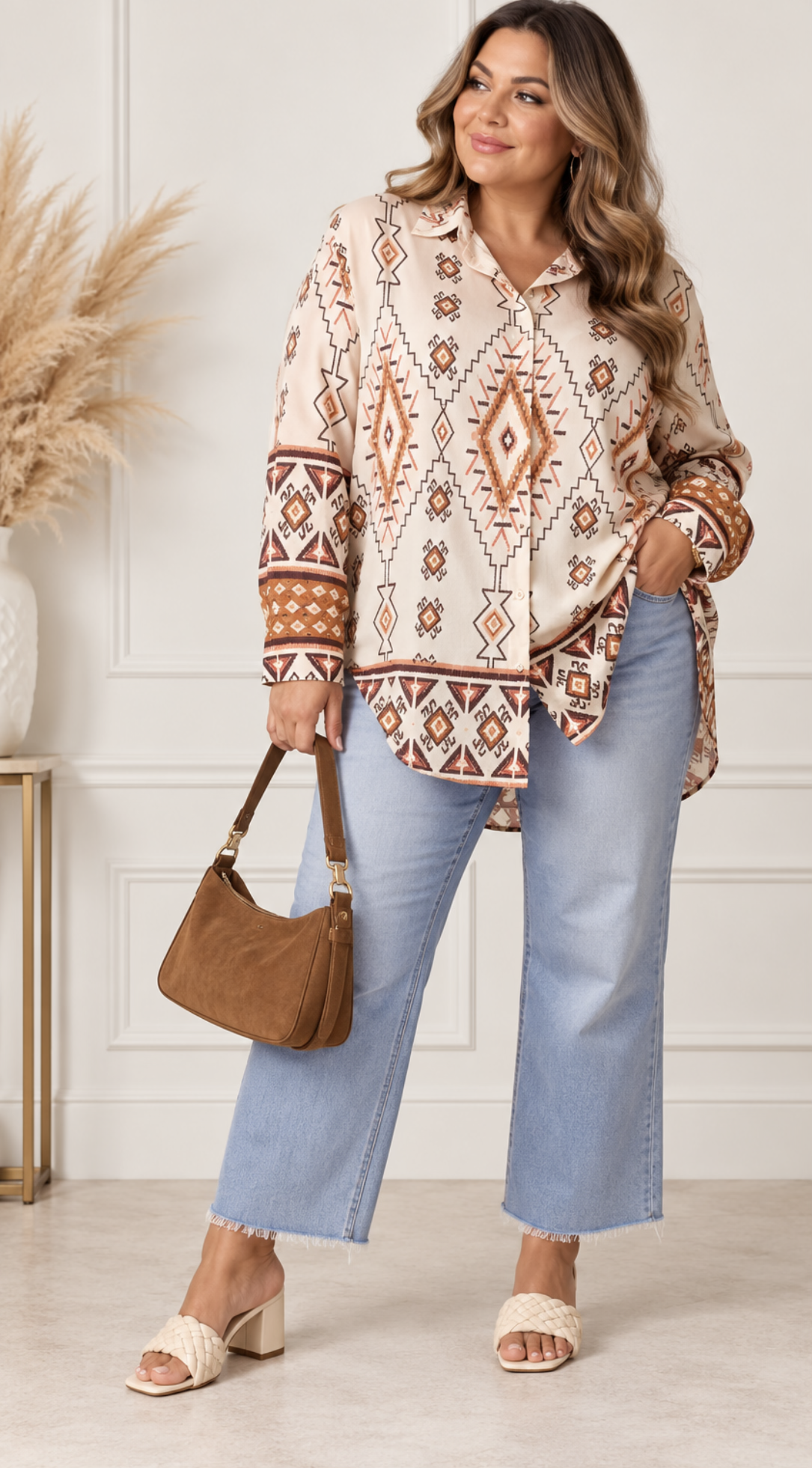 CURVE AZTEC PRINT LONG SLEEVE SHIRT