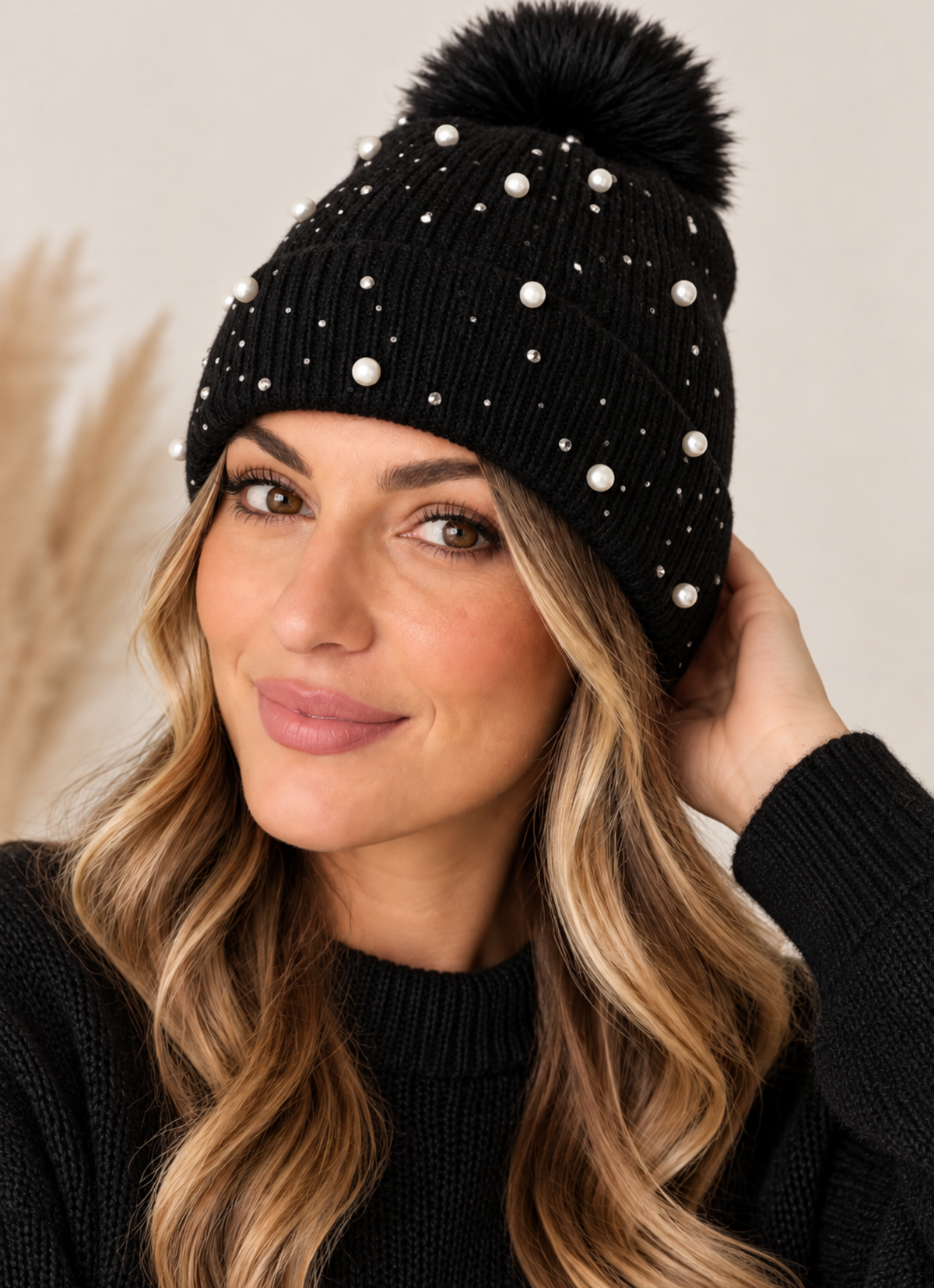 RHINESTONE PEARL BEANIE