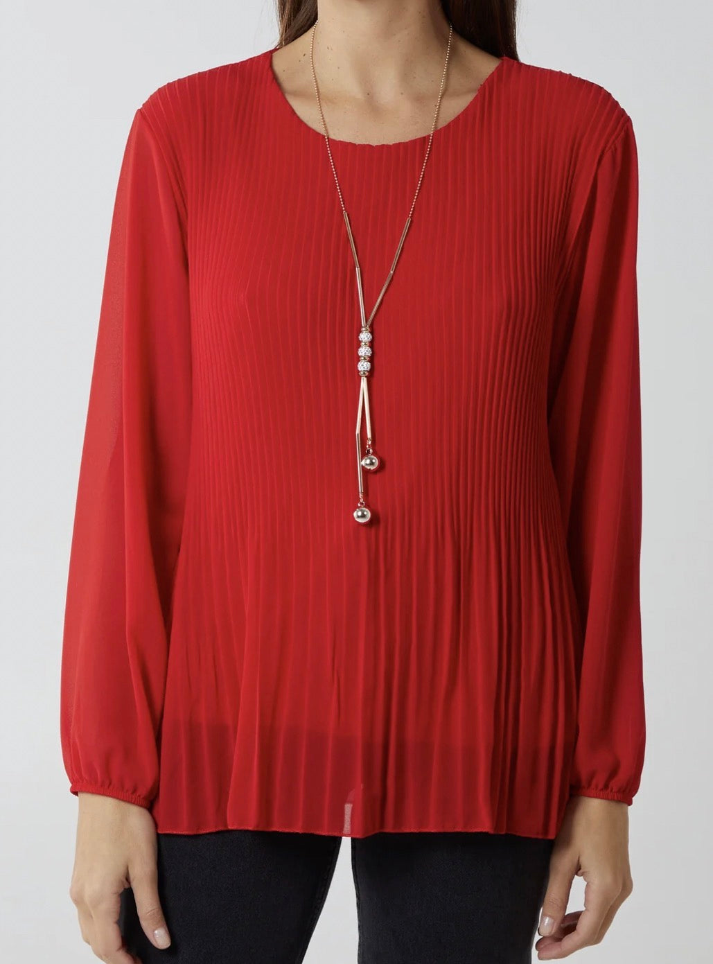 Pleated Long Sleeve Top with Statement Necklace – 6 colour’s 💙❤️