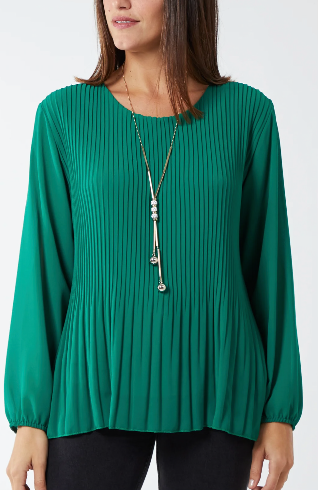 Pleated Long Sleeve Top with Statement Necklace – 6 colour’s 💙❤️