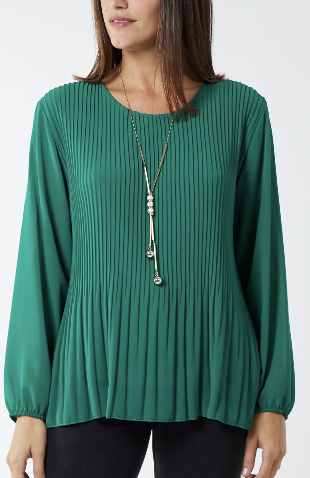 Pleated Long Sleeve Top with Statement Necklace – 6 colour’s 💙❤️