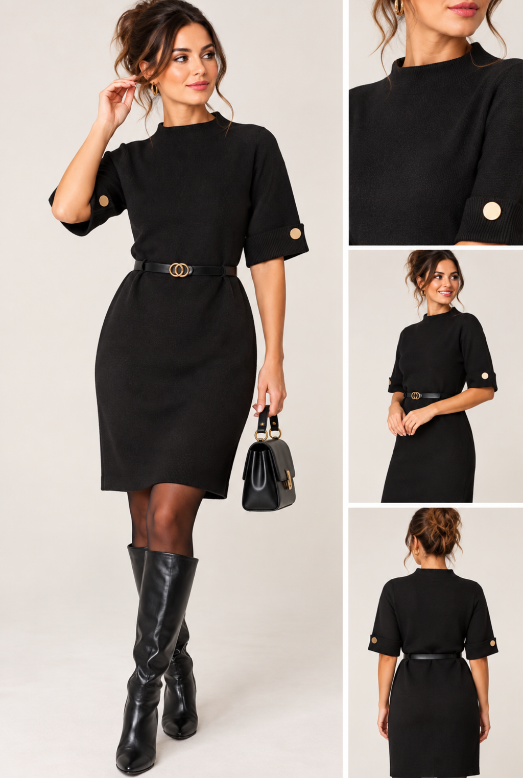 Gold Button Belted Knit Dress ✨