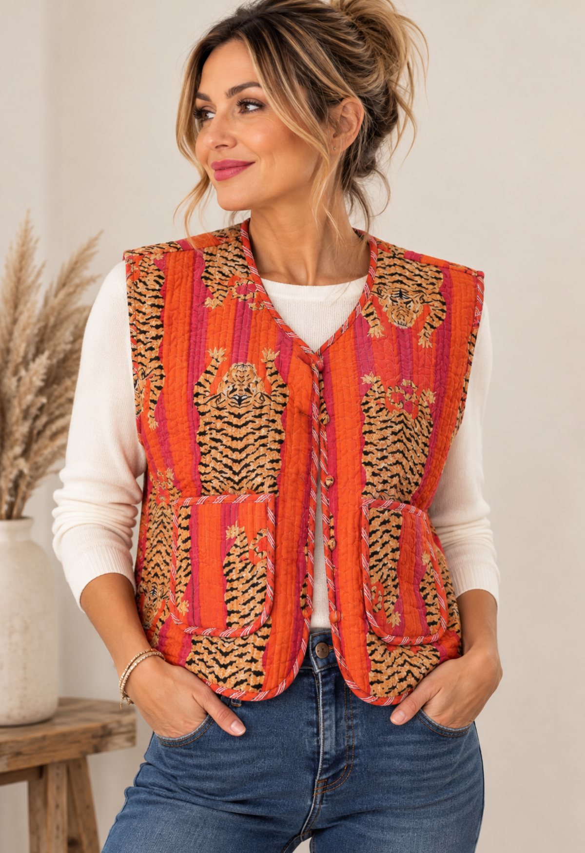 Handmade Tiger Print Quilted Gilet 🐯