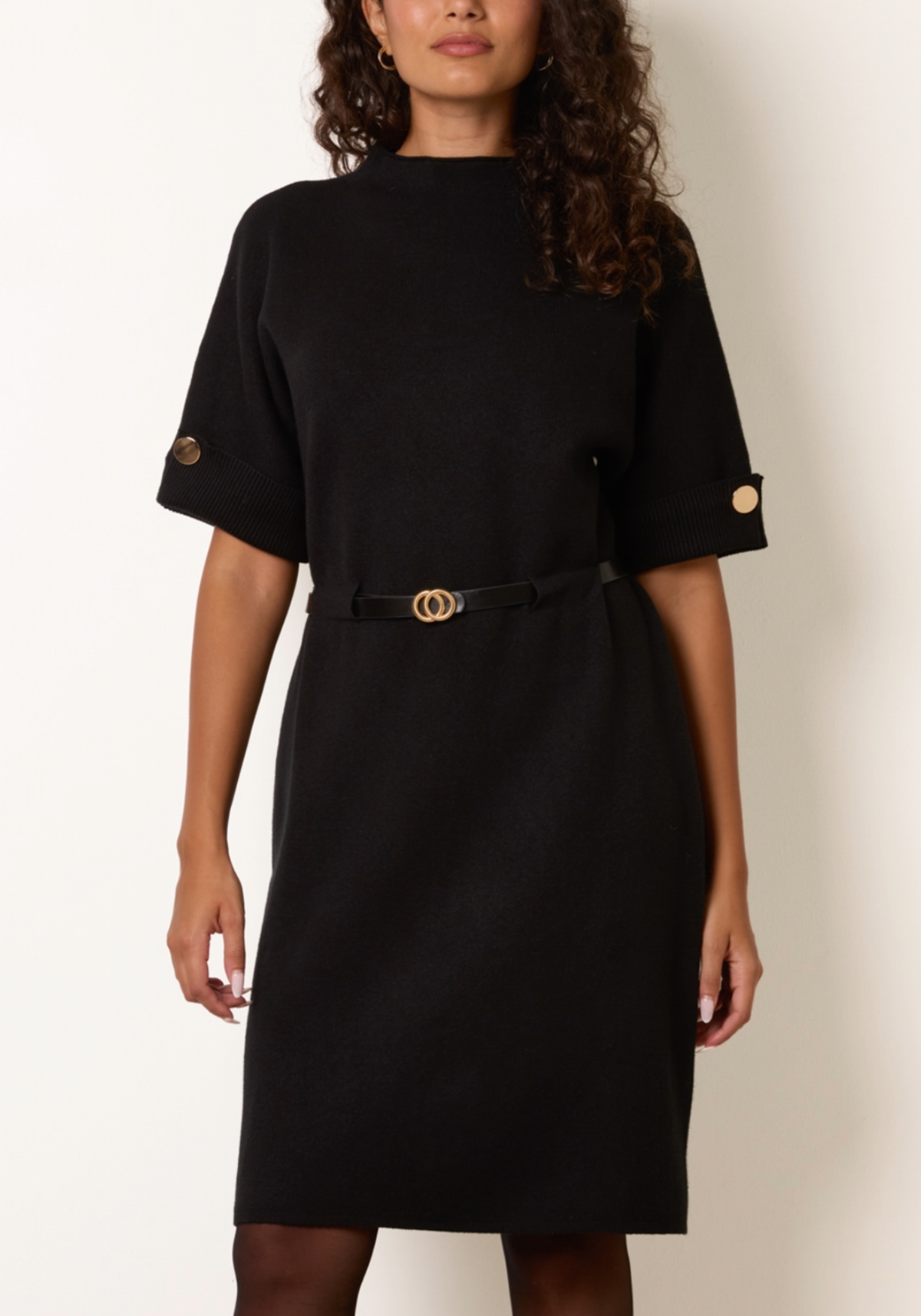 Gold Button Belted Knit Dress ✨