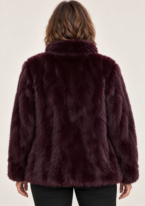 Berry Faux Fur Zip-Up Coat
