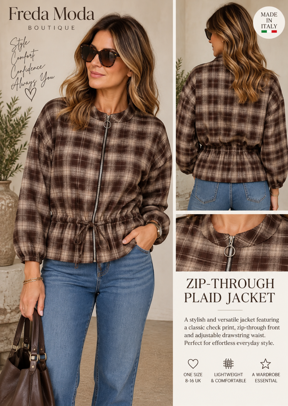 ZIP THROUGH PLAID JACKET