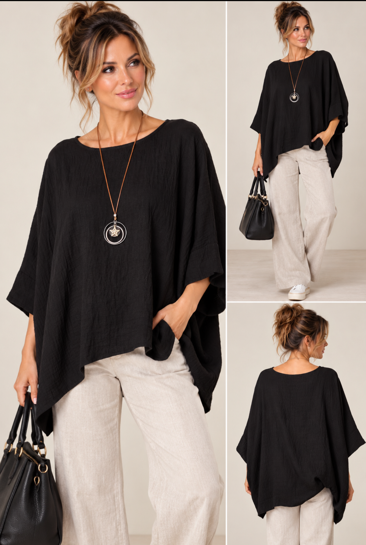 Necklace Batwing Top with Asymmetric Hem – Black 🖤