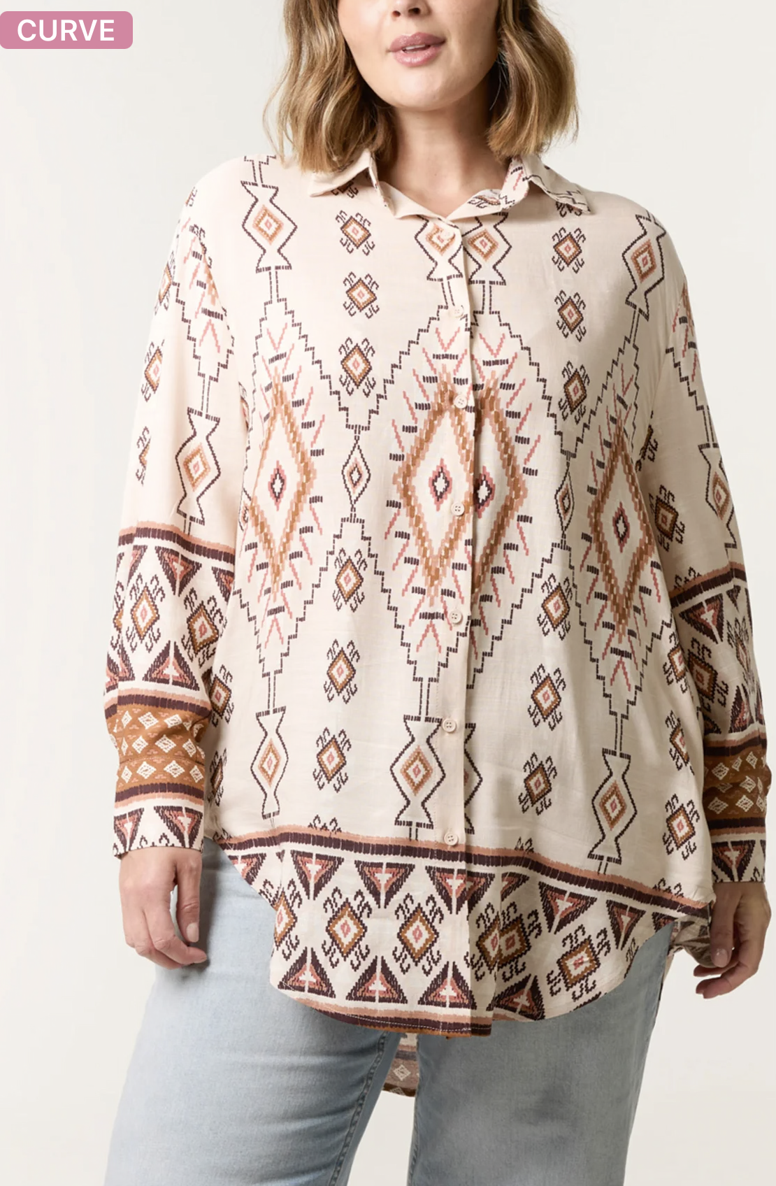 CURVE AZTEC PRINT LONG SLEEVE SHIRT