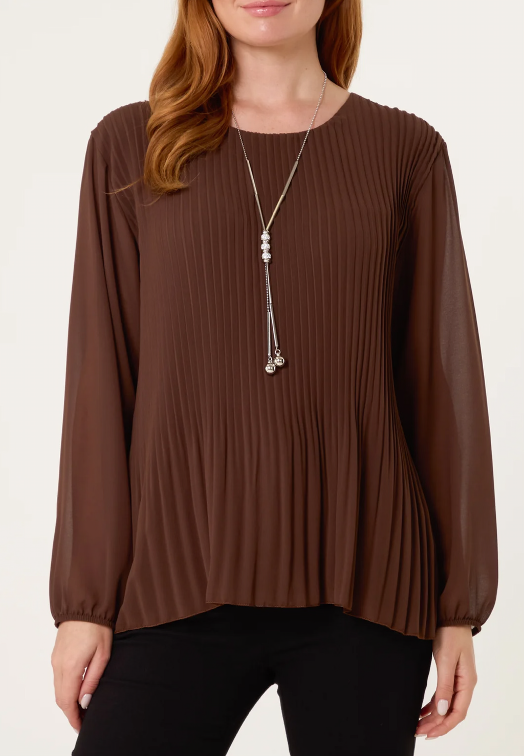 Pleated Long Sleeve Top with Statement Necklace – 6 colour’s 💙❤️