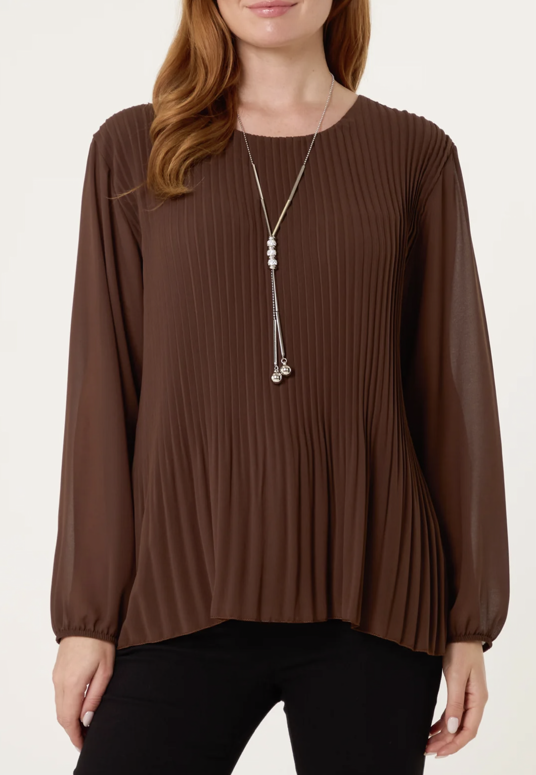 Pleated Long Sleeve Top with Statement Necklace – 6 colour’s 💙❤️