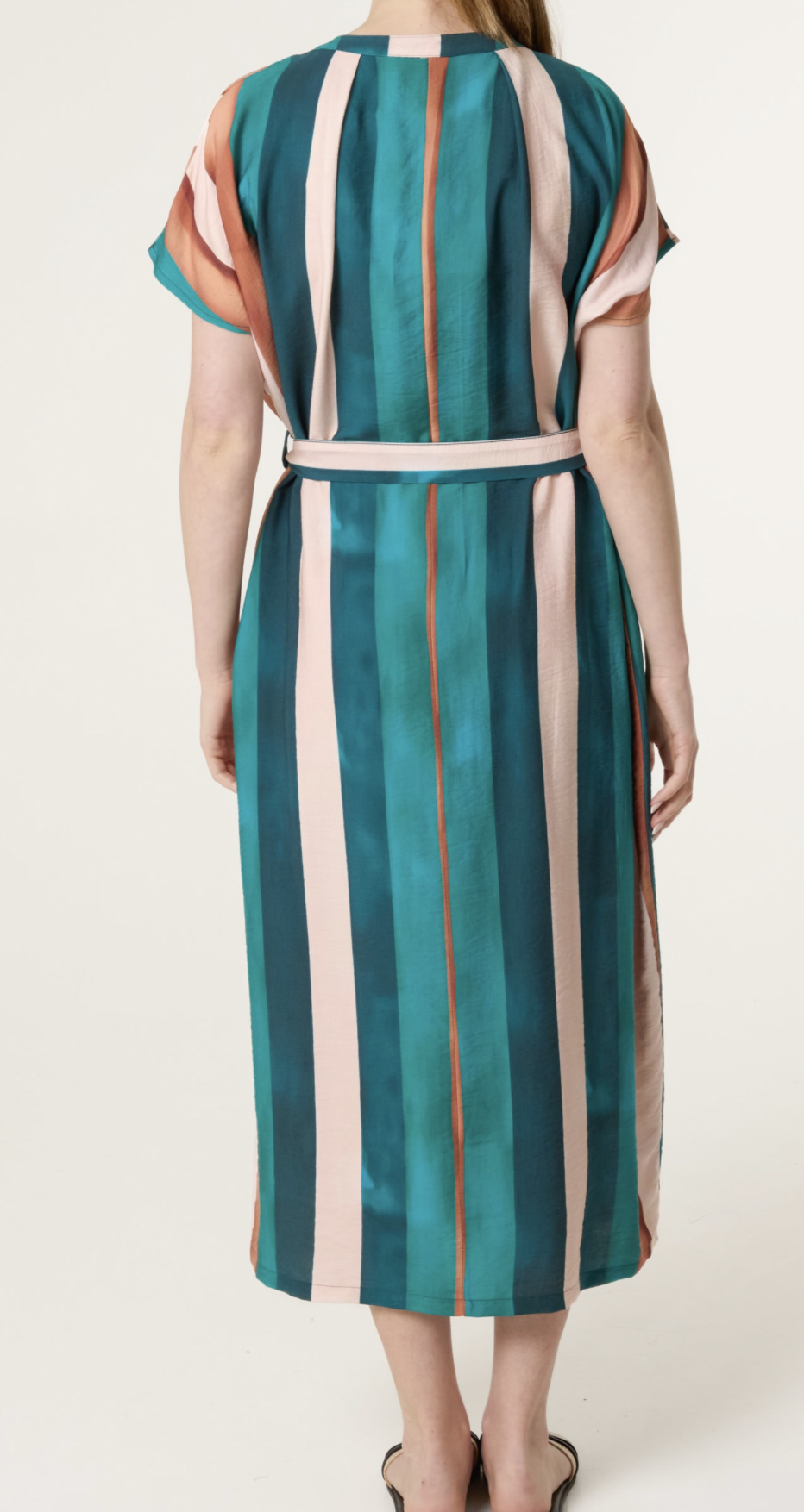 Teal Stripe Tie Waist Midi Dress ✨
