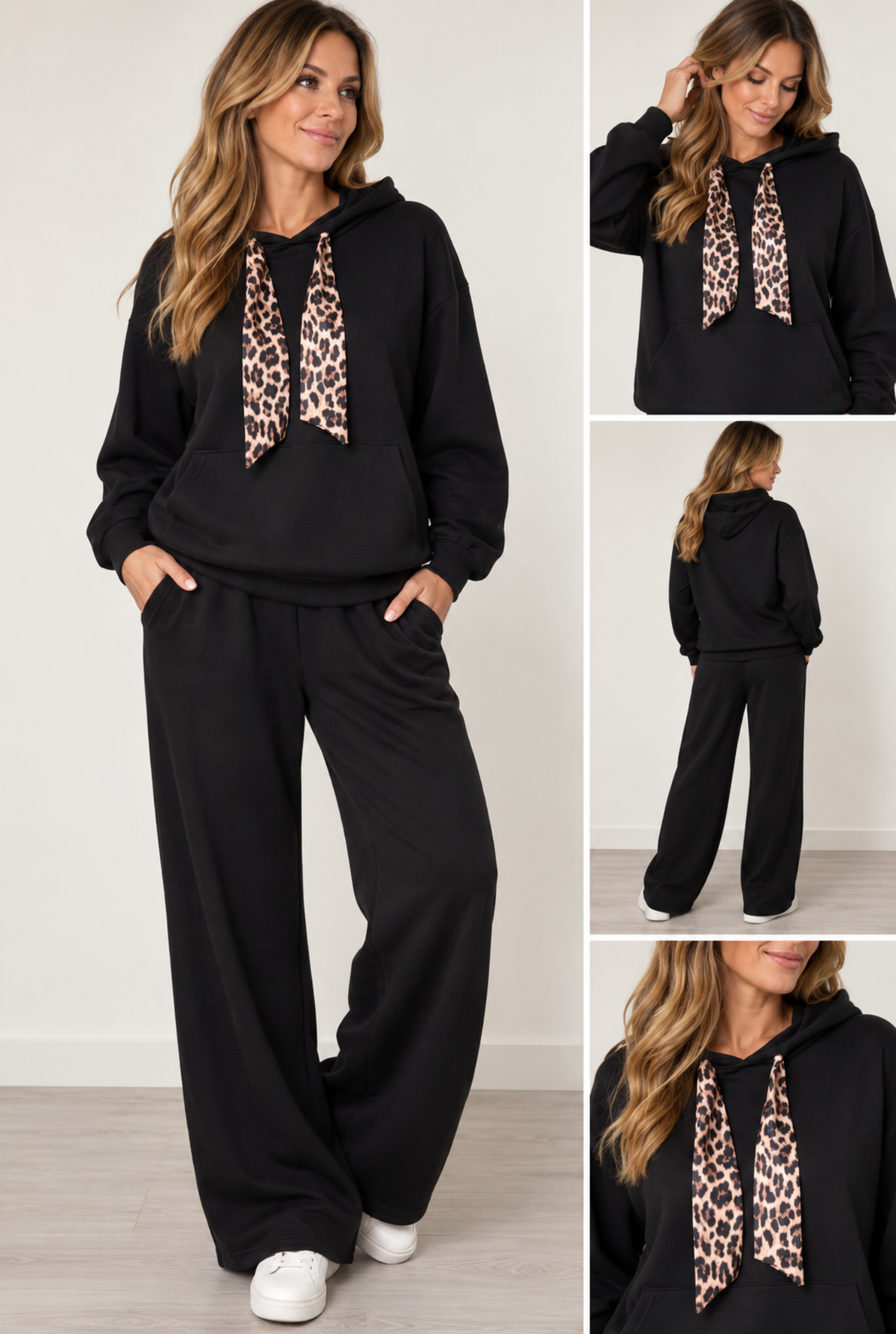 HOODED LEOPARD TIE + PANT SET