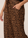 Leopard print wide-leg trousers with elasticated waist and side pockets