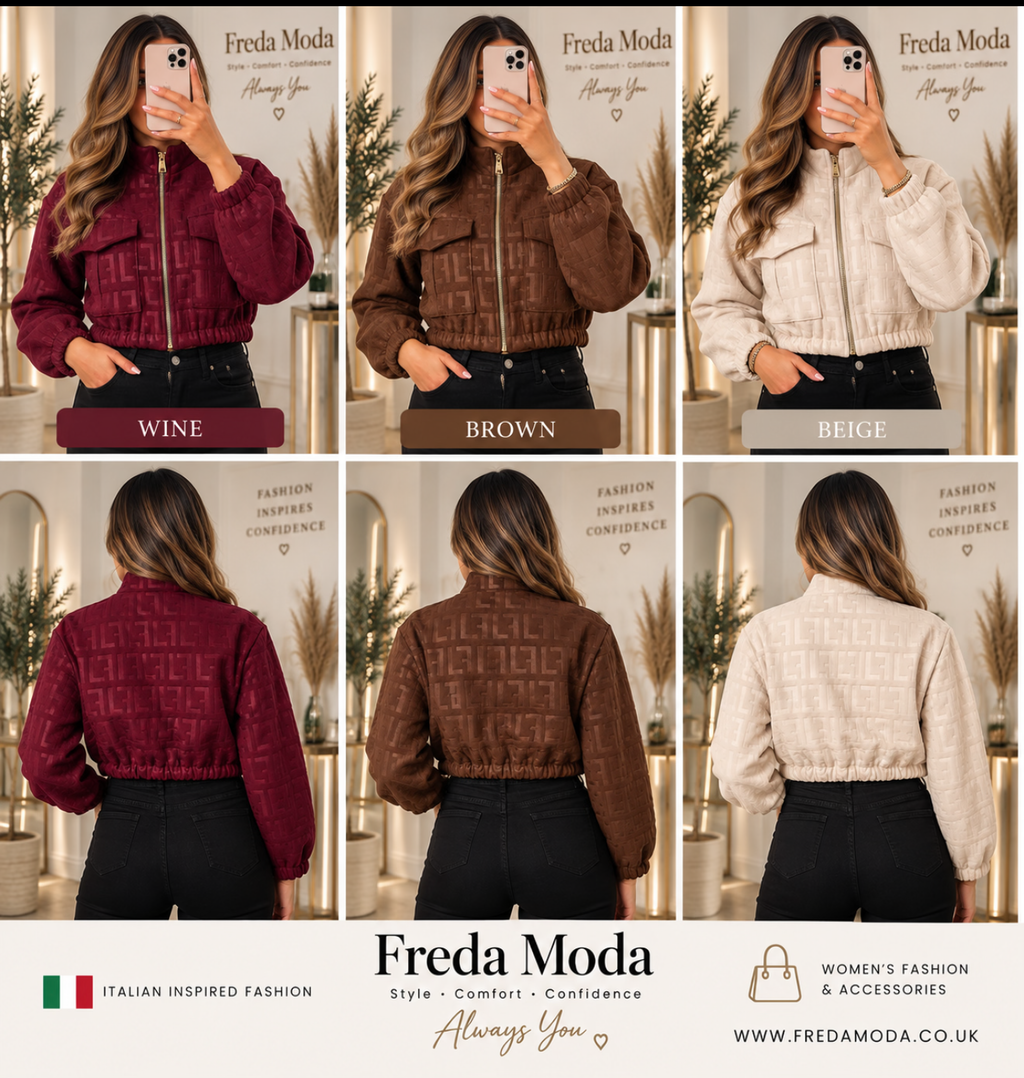 Made in Italy Patterned Wool-Like Cropped Bomber Jacket 🇮🇹