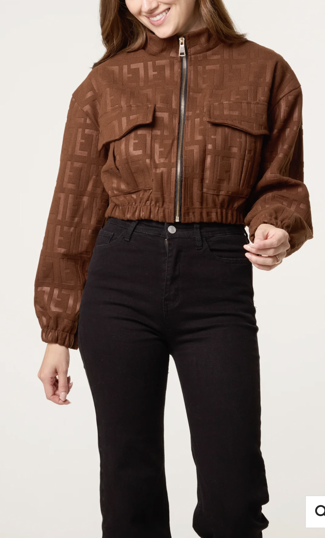 Made in Italy Patterned Wool-Like Cropped Bomber Jacket 🇮🇹