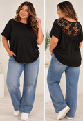 Curve Floral Crochet Back Top – Black