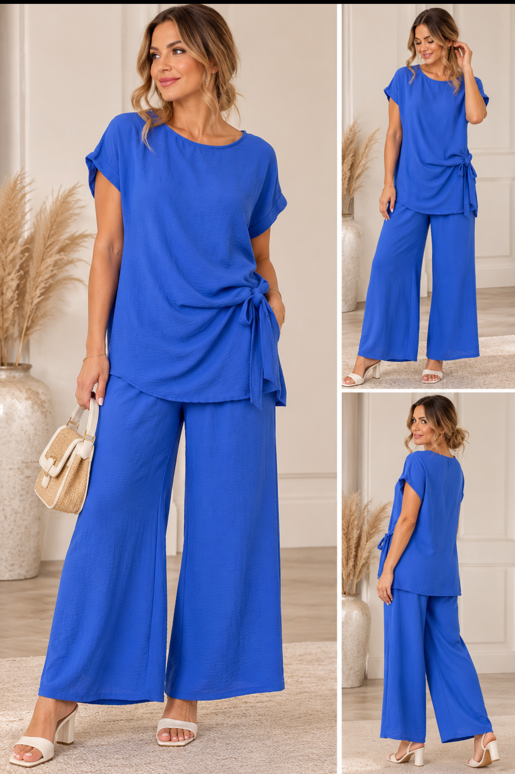Side Tie Wide Leg Co-ord Set – Cobalt Blue 💙