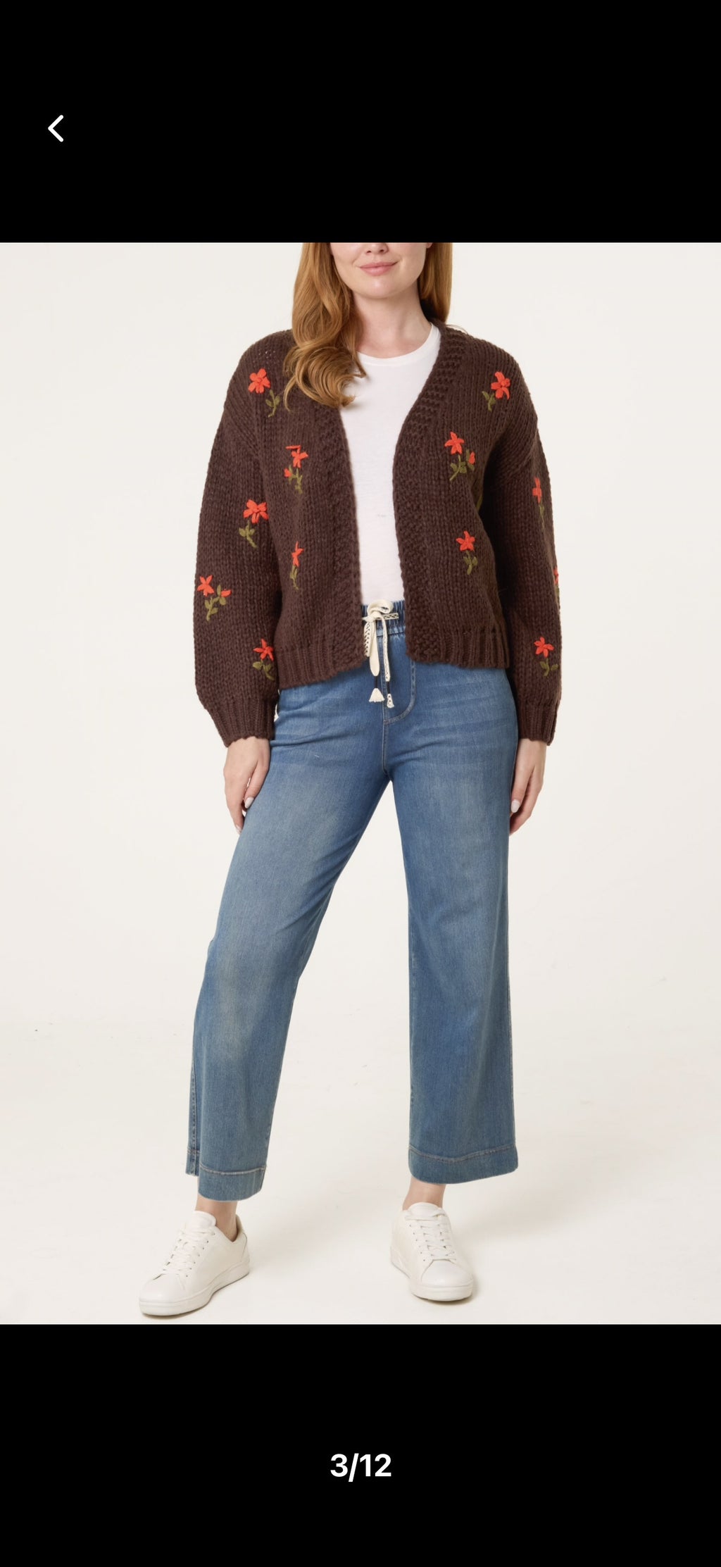 Floral Embroidered Chunky Knit Cardigan – Chocolate Brown