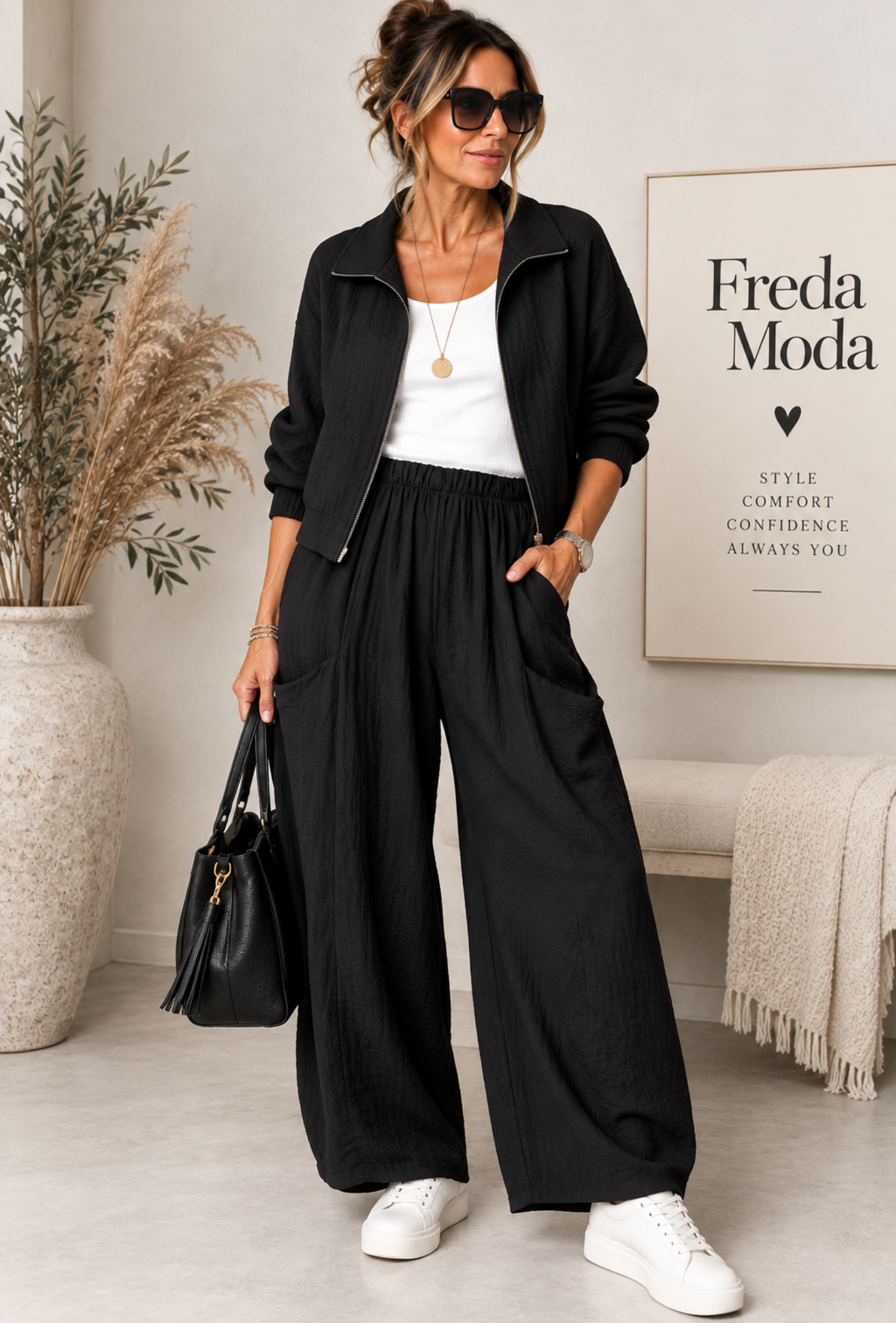WIDE-LEG RELAXED TROUSERS WITH POCKETS